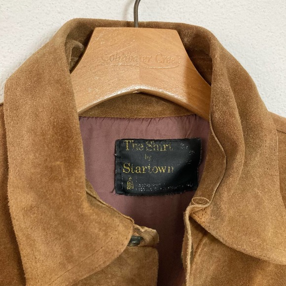 Vintage 70s Mens Camel Brown‎ Suede Leather Dagger Collar Jacket // Size Small - Picture 3 of 7